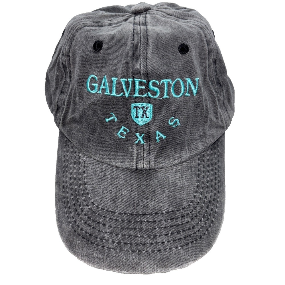 Galveston Texas Baseball Cap Hat Gray Distressed Acid Wash Embroidered OSFM